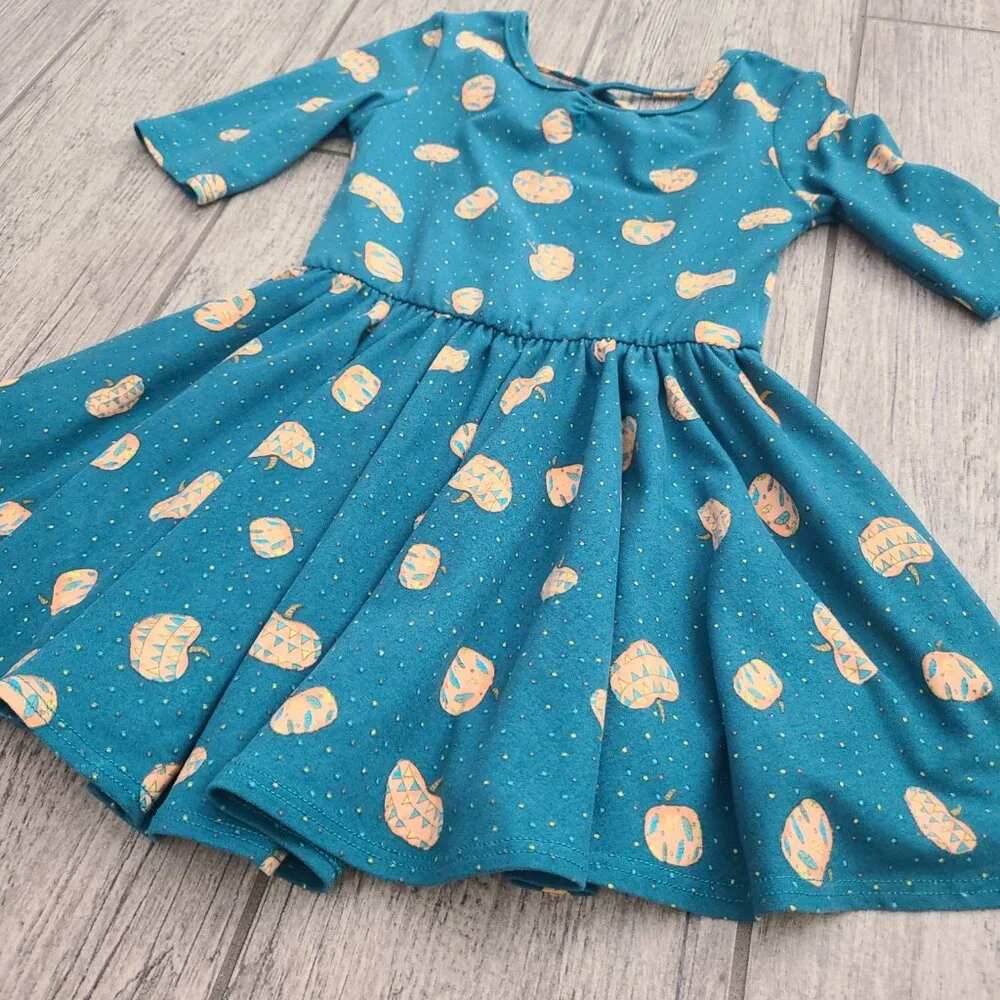 DotDot Smile toddler girls Teal Pumpkin Print Twirl Dress Size 2T